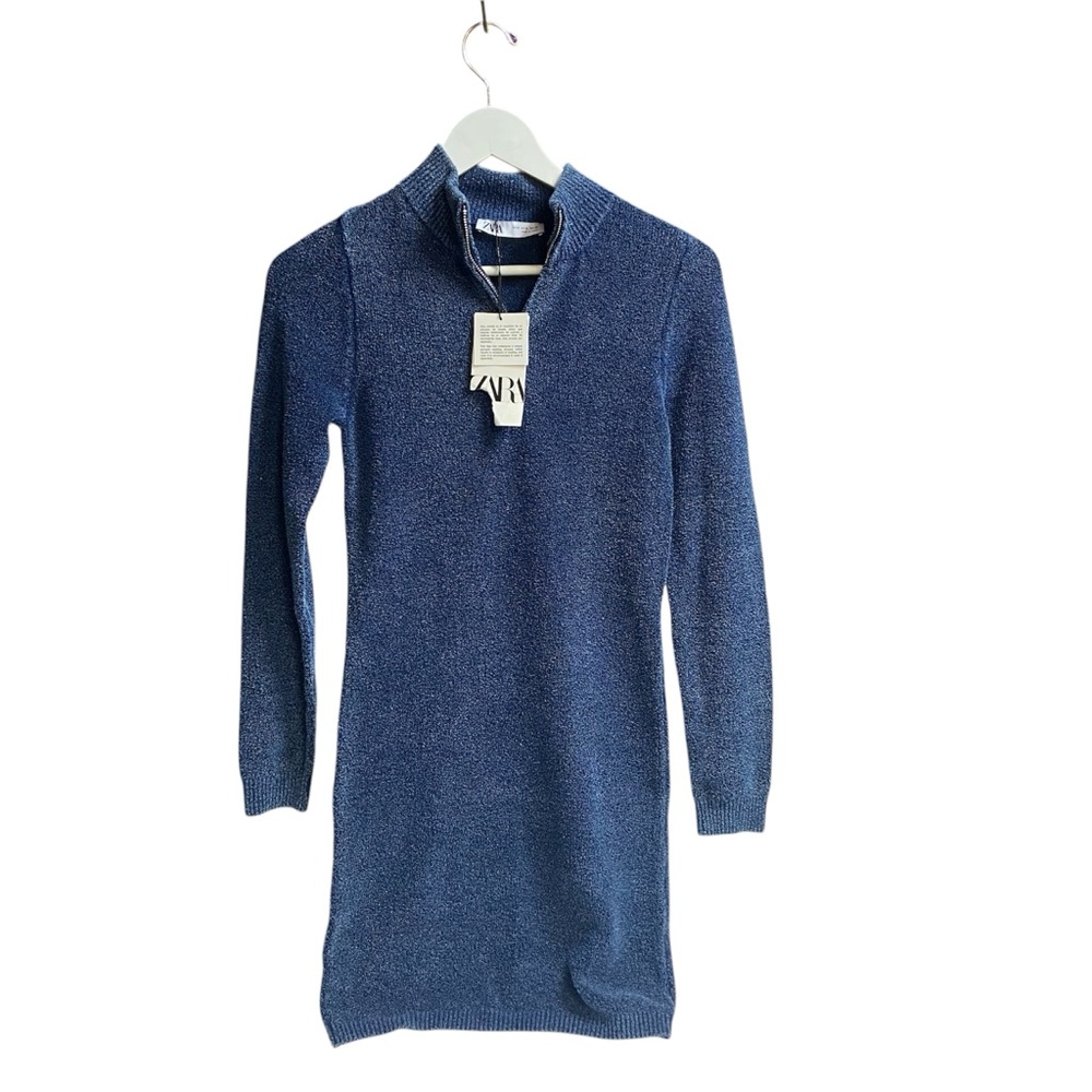 BN Zara ACID WASH KNIT MINI DRESS - Blue/ Indigo